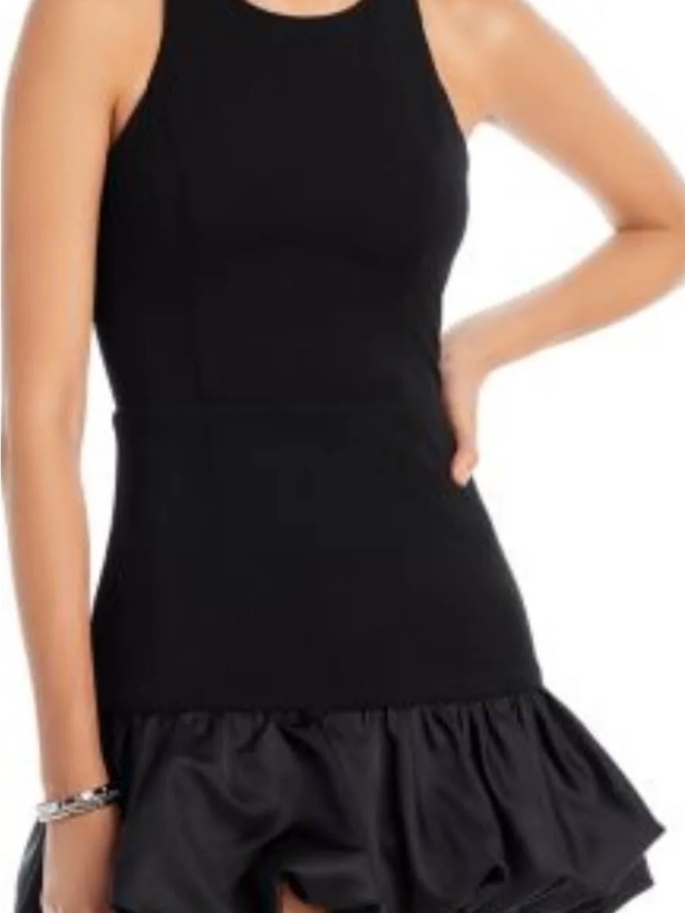 Aqua Black Sleeveless Mini Dress with Satin Ruffle Hem